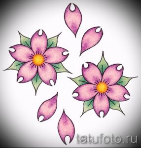 Фото тату: Эскиз двух розовых цветов с опадающими лепестками, выполненный в минималистичном стиле. Идеально для нежных девушек.