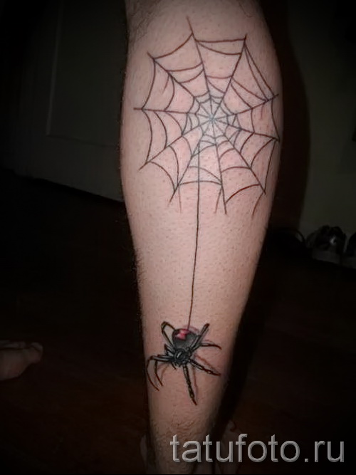 Тату на коленке паутина с пауком