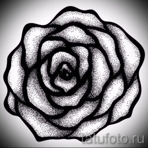 Фото эскиза татуировки розы, выполненной в технике pointillism, с использованием множества точек для создания изображения.