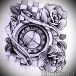 эскизы тату часы и розы 3