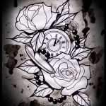 эскизы тату часы и розы 4