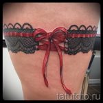 jarretière de tatouage avec un arc sur sa jambe - Photo exemple du tatouage fini 02052016 1