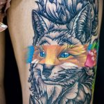 renard tatouage sur sa jambe - une photo de tatouage fraîche sur 03052016 2
