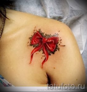 тату бантика на ключице - фото пример готовой татуировки 02052016 3