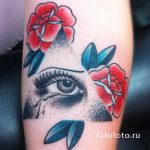 тату глаз в треугольнике с розами - фото готовой татуировки от 13052016 9
