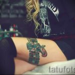 тату подвязка с бантиком на ноге - фото пример готовой татуировки 02052016 13