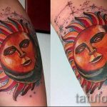 Sonne mit einem Gesicht Tattoo - ein cooles Foto des fertigen Tätowierung auf 14072016 1