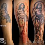 Aquarius tattoo on his leg - a photo - an example of the finished tattoo 01082016 3034 tatufoto.ru