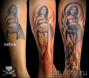 Aquarius tattoo on his leg - a photo - an example of the finished tattoo 01082016 3034 tatufoto.ru