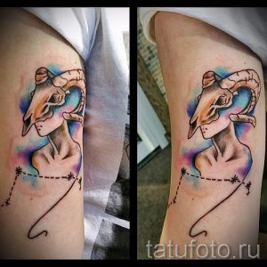 Aries tattoo watercolor - photo of the finished tattoo 02082016 1021 tatufoto.ru