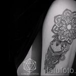 Mandala mehendi auf ihrem Bein - Optionen für temporäre Henna-Tattoo auf 05082016 1028 tatufoto.ru