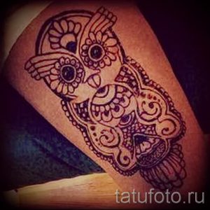 mehendi owl on his leg - the options of temporary henna tattoo on 05082016 1086 tatufoto.ru