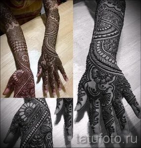 mehendi sur son bras jusqu'au coude - une photo de tatouage au henné temporaire 1167 tatufoto.ru