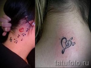 notes tattoo on his neck - a photo of the finished tattoo 02082016 1015 tatufoto.ru