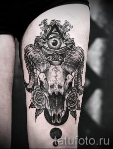 череп овен тату - фото готовой татуировки от 02082016 2126 tatufoto.ru