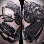 Pistole Tattoo auf seinem Bein das Mädchen - ein Foto des fertigen Tätowierung 01092016 1011 tatufoto.ru