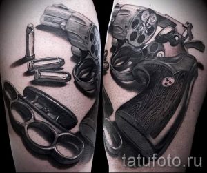 Pistole Tattoo auf seinem Bein das Mädchen - ein Foto des fertigen Tätowierung 01092016 1011 tatufoto.ru