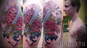 Tattoo-Pistole mit Rosen - ein Foto des fertigen Tätowierung 01092016 1060 tatufoto.ru
