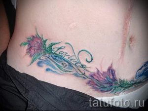 Tätowierung auf der Narbe von Appendizitis - Foto Beispiel des fertigen Tätowierung 01092016 2005 tatufoto.ru