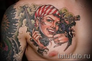 pistols tattoo on his chest - a photo of the finished tattoo 01092016 2027 tatufoto.ru