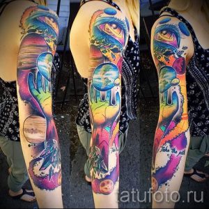 space tattoo sleeve - a photo of the finished tattoo 1020 tatufoto.ru
