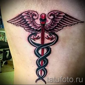 Тату Кадуцей фото - тату оберег на удачу 1184 tatufoto.ru