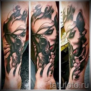 тату девочка с пистолетом - фото готовой татуировки 01092016 4078 tatufoto.ru