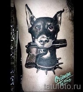 тату доберман с пистолетом - фото готовой татуировки 01092016 2083 tatufoto.ru