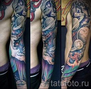 тату космос рукав - фото готовой татуировки 13153 tatufoto.ru