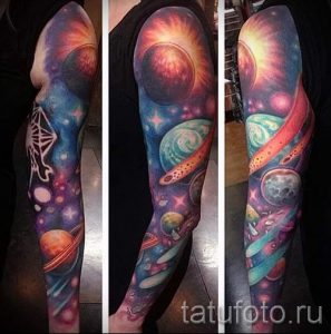 тату космос рукав - фото готовой татуировки 16156 tatufoto.ru
