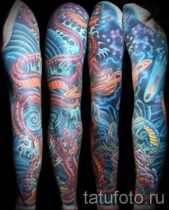 тату космос рукав - фото готовой татуировки 17157 tatufoto.ru