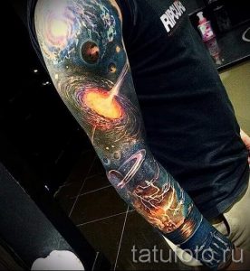 тату космос рукав - фото готовой татуировки 30170 tatufoto.ru