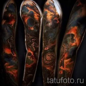 тату космос рукав - фото готовой татуировки 40180 tatufoto.ru