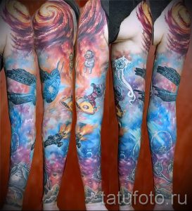 тату космос рукав - фото готовой татуировки 45185 tatufoto.ru