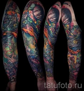 тату космос рукав - фото готовой татуировки 47187 tatufoto.ru