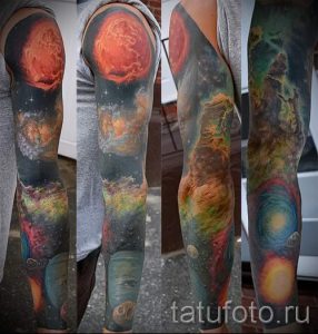 тату космос рукав - фото готовой татуировки 48188 tatufoto.ru
