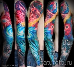 тату космос рукав - фото готовой татуировки 6146 tatufoto.ru