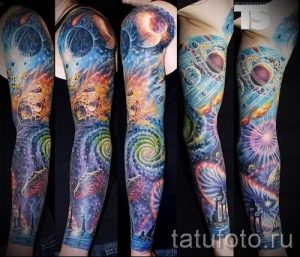 тату космос рукав - фото готовой татуировки 7147 tatufoto.ru