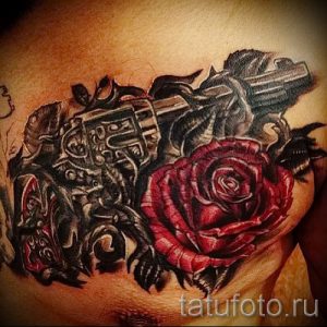тату пистолет с розами - фото готовой татуировки 01092016 13146 tatufoto.ru