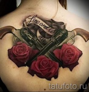 тату пистолет с розами - фото готовой татуировки 01092016 17150 tatufoto.ru