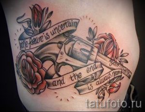 тату пистолет с розами - фото готовой татуировки 01092016 18151 tatufoto.ru