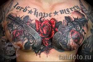 тату пистолет с розами - фото готовой татуировки 01092016 2136 tatufoto.ru
