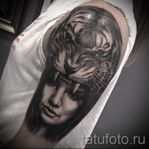 Фото тату портрет девушки и шкура тигра
