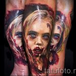 фото тату портрет ребенка - девочка с изуродованным лицом - стилизация зомби