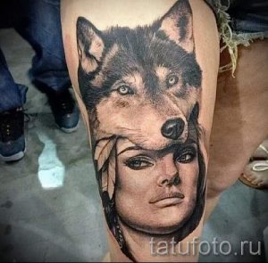 портрет тату фото - девушка в шкуре волка