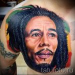 Цветная татуировка с портретом Боба Марли