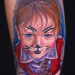 Фото тату портрет ребенка - девочка с разрисованным лицом как у кошки