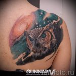 тату сова космос - фото готовой татуировки 2218 tatufoto.ru
