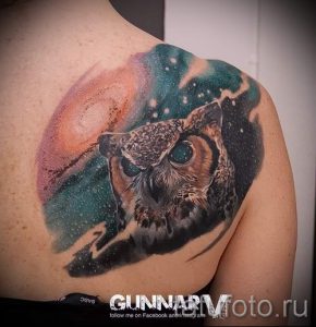 тату сова космос - фото готовой татуировки 2218 tatufoto.ru