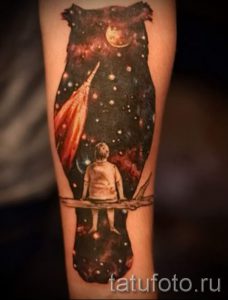 тату сова космос - фото готовой татуировки 4220 tatufoto.ru